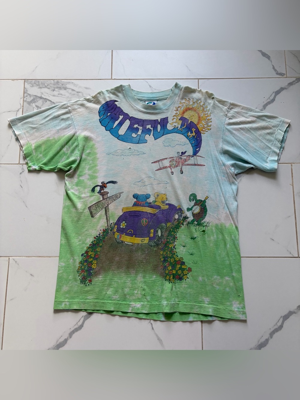 Vintage 1992 Grateful Dead Spring Tour Tie Dye T Shirt Tee Size XL Blue Green